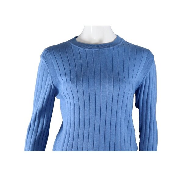 Woolrich Womens Medium Blue Ribbed Knit Cotton Jumper Pullover Sweater Shirt NWT - Picture 2 of 9
